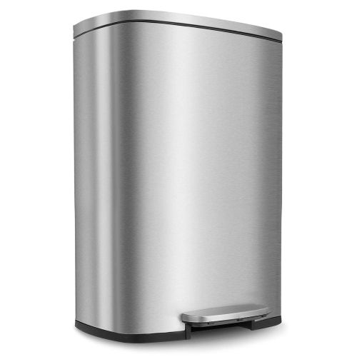  HEMBOR 13.2 Gallon(50L) Trash Can, Stainless Steel Rectangular Garbage Bin with Lid and Inner Bucket, Silent Gentle Open and Close Dustbin with Durable Pedal, Suit for Home Office