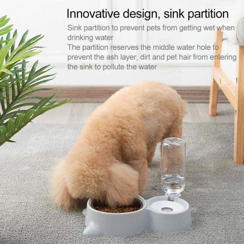  HEMFV Self-Dispensing Gravity Pet Feeder and Waterer,2 in 1 Pet Supplies Dog Bowl PP Stainless Steel Automatic Water Dispenser (Color : Gray)