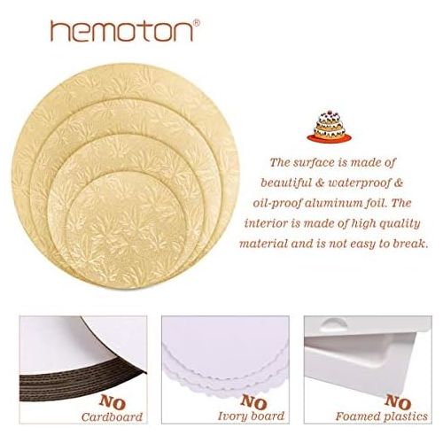  Hemoton 4Pcs Reusable Thicker Cake Cardboards with Embossed Foil Wrapping and 3 Scrapers for Cake Decoration Wedding Birthday Party 12 10 8 6 (Gold)