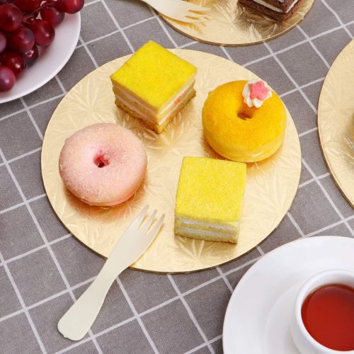  Hemoton 4Pcs Reusable Thicker Cake Cardboards with Embossed Foil Wrapping and 3 Scrapers for Cake Decoration Wedding Birthday Party 12 10 8 6 (Gold)