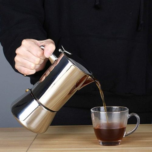  HEMOTON 200ml Moka Pot Espresso Coffee Maker Stainless Steel Coffee Pot Stovetop Espresso Maker Kettle Home Cafe Shop Coffee Machine Pot for 4 People Servings