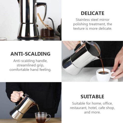  HEMOTON Stainless Steel Coffee Maker 200ml Espresso Maker Moka Pot Coffee Kettle Tea Pot for Kitchen Home Office Silver