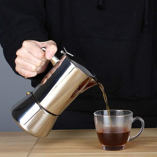  HEMOTON Stainless Steel Coffee Maker 200ml Espresso Maker Moka Pot Coffee Kettle Tea Pot for Kitchen Home Office Silver