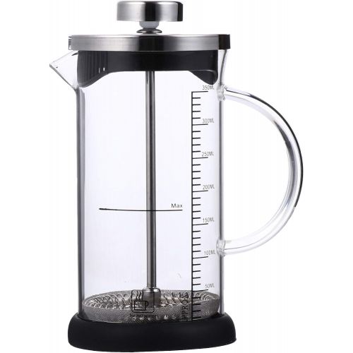  HEMOTON Stainless Steel Coffee Pot Espresso Maker French Press Coffee Maker Glass Tea Kettle for Camping Stovetop 350ml