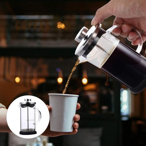  HEMOTON Stainless Steel Coffee Pot Espresso Maker French Press Coffee Maker Glass Tea Kettle for Camping Stovetop 350ml