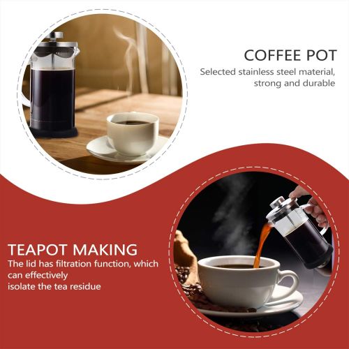  HEMOTON Stainless Steel Coffee Pot Espresso Maker French Press Coffee Maker Glass Tea Kettle for Camping Stovetop 350ml