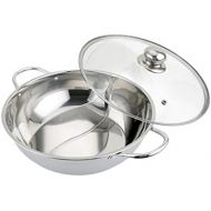 [아마존베스트]Hemoton Shabby Stainless Steel Hot Pot with Divider and Lid Soup Pot Cookware for Induction Hob Gas Stove 28 cm