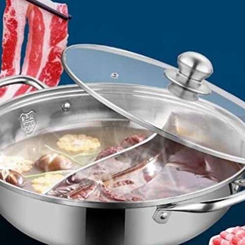  [아마존베스트]Hemoton Shabby Stainless Steel Hot Pot with Divider and Lid Soup Pot Cookware for Induction Hob Gas Stove 28 cm