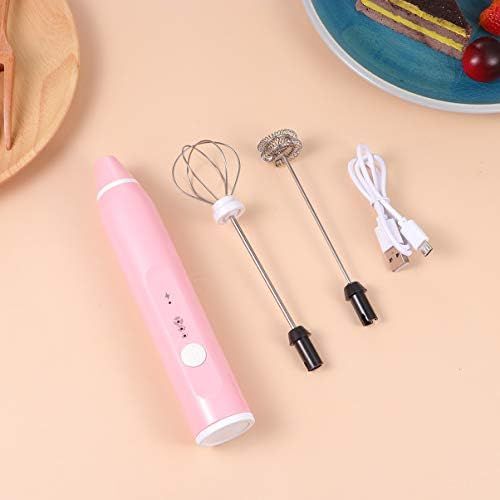  [아마존베스트]Hemoton Electric Milk Frother with Double Whisk, 2 in 1 USB Rechargeable Battery Operated Milk Frother Hand Mixer Milk Foam Egg Mixer for Coffee, Cappuccino, Pink