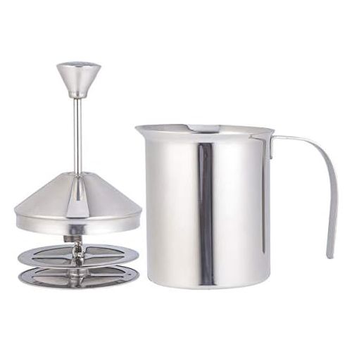  [아마존베스트]Hemoton Milk Frother with Pump Stainless Steel Manual Manufacturer Milk Foam for Cappuccino and Coffee (400 cc) 24 x 16 x 11 cm Silver/Black