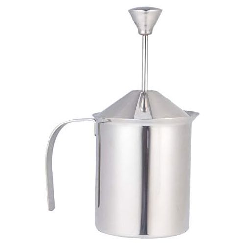  [아마존베스트]Hemoton Milk Frother with Pump Stainless Steel Manual Manufacturer Milk Foam for Cappuccino and Coffee (400 cc) 24 x 16 x 11 cm Silver/Black