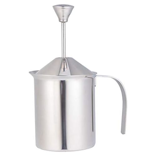  [아마존베스트]Hemoton Milk Frother with Pump Stainless Steel Manual Manufacturer Milk Foam for Cappuccino and Coffee (400 cc) 24 x 16 x 11 cm Silver/Black