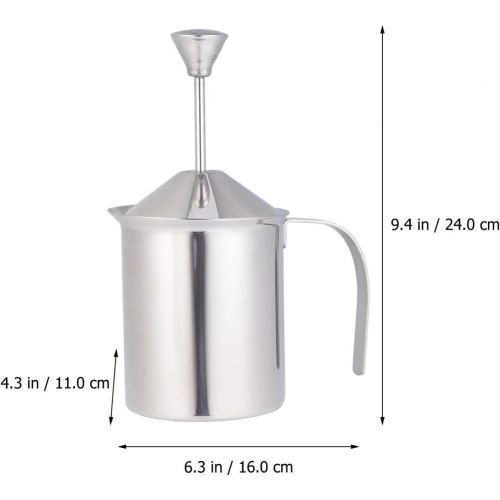 [아마존베스트]Hemoton Milk Frother with Pump Stainless Steel Manual Manufacturer Milk Foam for Cappuccino and Coffee (400 cc) 24 x 16 x 11 cm Silver/Black