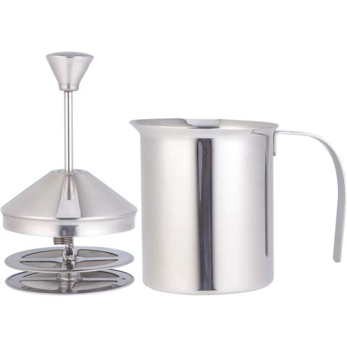  [아마존베스트]Hemoton Milk Frother with Pump Stainless Steel Manual Manufacturer Milk Foam for Cappuccino and Coffee (400 cc) 24 x 16 x 11 cm Silver/Black