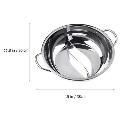  [아마존베스트]Hemoton Shabu Shabby Pot with Divider 30 cm Stainless Steel Hot Pot Yuanyang Hot Pot for Electric Induction Hob Gas Hob