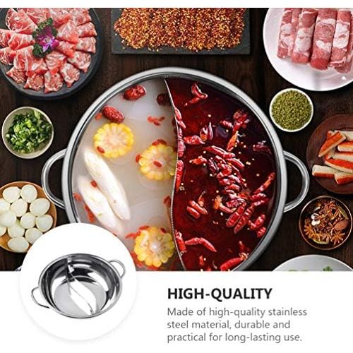  [아마존베스트]Hemoton Shabu Shabby Pot with Divider 30 cm Stainless Steel Hot Pot Yuanyang Hot Pot for Electric Induction Hob Gas Hob