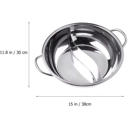  [아마존베스트]Hemoton Shabu Shabby Pot with Divider 30 cm Stainless Steel Hot Pot Yuanyang Hot Pot for Electric Induction Hob Gas Hob