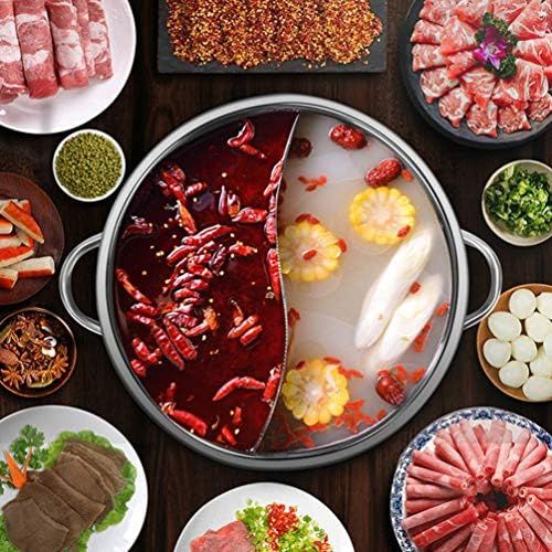  [아마존베스트]Hemoton Shabu Shabby Pot with Divider 30 cm Stainless Steel Hot Pot Yuanyang Hot Pot for Electric Induction Hob Gas Hob