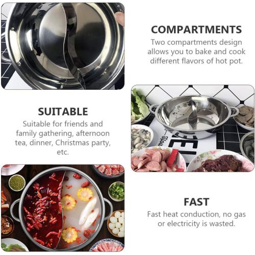  [아마존베스트]Hemoton Shabu Shabby Pot with Divider 30 cm Stainless Steel Hot Pot Yuanyang Hot Pot for Electric Induction Hob Gas Hob