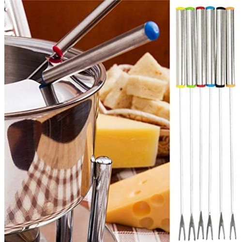  [아마존베스트]Hemoton Set of 6 Stainless Steel Barbecue Forks Fondue Forks with Heat-Resistant Handle for Chocolate Fountains Cheese Fondue Marshmallows