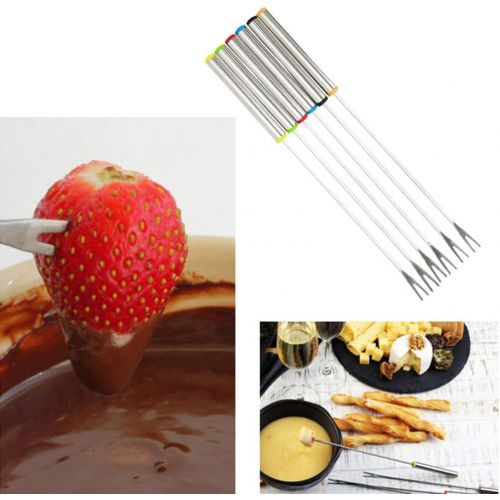  [아마존베스트]Hemoton Set of 6 Stainless Steel Barbecue Forks Fondue Forks with Heat-Resistant Handle for Chocolate Fountains Cheese Fondue Marshmallows