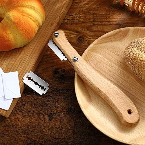  [아마존베스트]Hemoton Bread Slicer Wooden Handle with 5 Blades Multifunction Pastry Bread Toast Cake Slicer Baking Cooking Tool Kitchen Aid