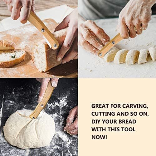  [아마존베스트]Hemoton Bread Slicer Wooden Handle with 5 Blades Multifunction Pastry Bread Toast Cake Slicer Baking Cooking Tool Kitchen Aid