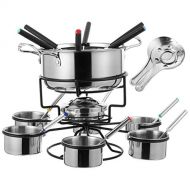 HEMOTON Stainless Steel Cheese Boiler Set Portable A-lcohol Stove Fondue Melting Pot Forks Spoons Bowls Shelf Kit for Kitchen Chocolate Candy DIY Wax Candle Butter Making