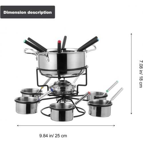  HEMOTON Stainless Steel Cheese Boiler Set Portable A-lcohol Stove Fondue Melting Pot Forks Spoons Bowls Shelf Kit for Kitchen Chocolate Candy DIY Wax Candle Butter Making