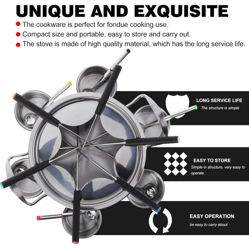  HEMOTON Stainless Steel Cheese Boiler Set Portable A-lcohol Stove Fondue Melting Pot Forks Spoons Bowls Shelf Kit for Kitchen Chocolate Candy DIY Wax Candle Butter Making