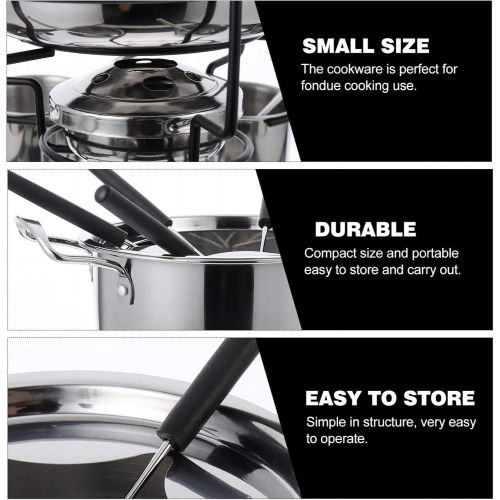  HEMOTON Stainless Steel Cheese Boiler Set Portable A-lcohol Stove Fondue Melting Pot Forks Spoons Bowls Shelf Kit for Kitchen Chocolate Candy DIY Wax Candle Butter Making