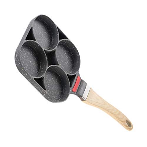  HEMOTON Egg Frying Pan 4 Cup Non Stick Aluminium Swedish Pancake Pan Burger Omelet Cooker Griddle Meal Skillet with Wood Handle for Gas Stove