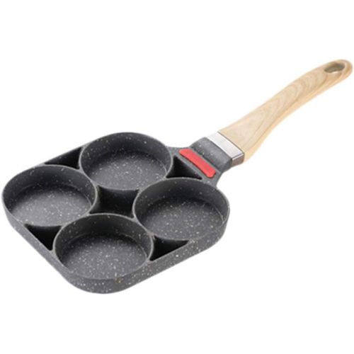  HEMOTON Egg Frying Pan 4 Cup Non Stick Aluminium Swedish Pancake Pan Burger Omelet Cooker Griddle Meal Skillet with Wood Handle for Gas Stove