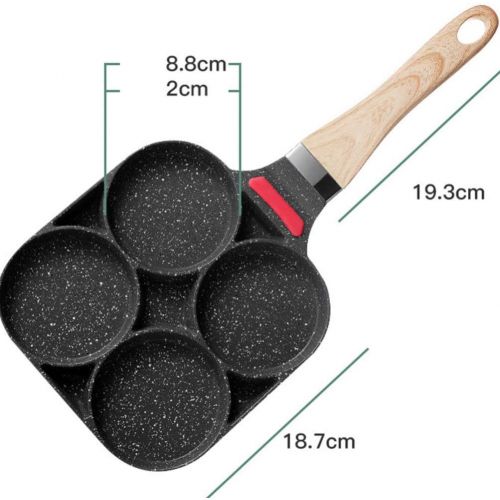  HEMOTON Egg Frying Pan 4 Cup Non Stick Aluminium Swedish Pancake Pan Burger Omelet Cooker Griddle Meal Skillet with Wood Handle for Gas Stove