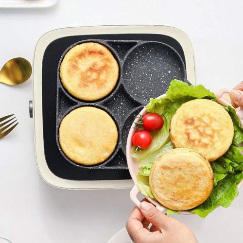  HEMOTON Egg Frying Pan 4 Cup Non Stick Aluminium Swedish Pancake Pan Burger Omelet Cooker Griddle Meal Skillet with Wood Handle for Gas Stove