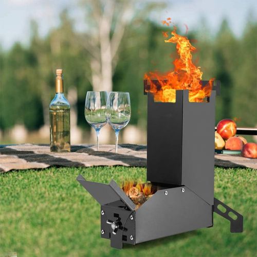  HEMOTON Good Stainless Steel Folding Wood burningovens Camping Barbecue Stove Portable Outdoor Cooking Stove (Black)