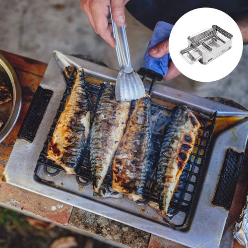  Hemoton Wood Burning Camp Stoves Stainless Steel Camping Stove with Fish Tray Picnic Cooker for Outdoor Camping Hiking Cooker 3627cm
