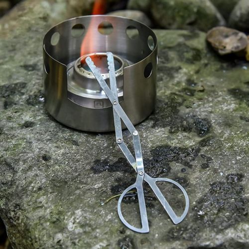  HEMOTON Outdoor Campfire Fireplace Tongs Stainless Steel Log Grabber Long Wood Stove Fire Place Tools for Campfire Firepit Bonfire Silver
