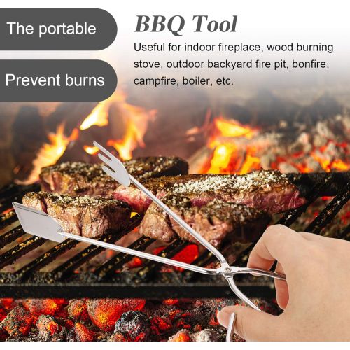  HEMOTON 3Pcs Fireplace Log Tongs Heavy Duty Indoor Firewood Tongs Wrought Iron Log Claw Large Grabber for Wood Stove Outdoor Long Logs Tweezers for Fire Pit