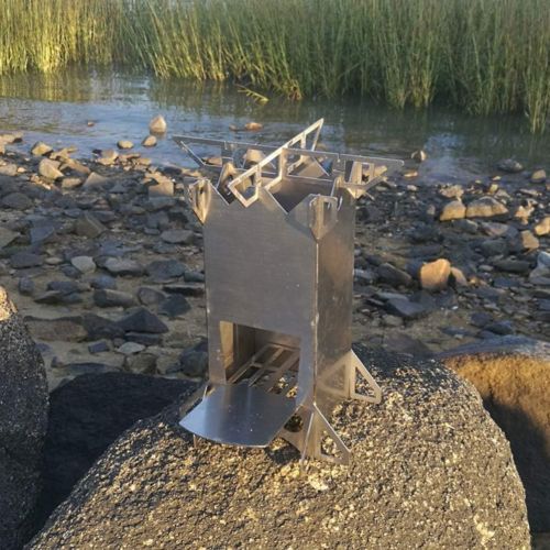 HEMOTON Outside Wood Stove Stainless Steel Foldable Wood Burning Camping Stove Cooking Tool for Outdoor Garden Picnic BBQ