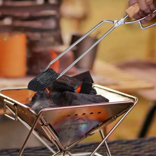  HEMOTON Stainless Steel Charcoal Clip Fireplace Log Tongs Log Claw Grabber for Wood Stove Outdoor Long Logs Tweezers for Fire Pit Campfire Fire Place Accessories