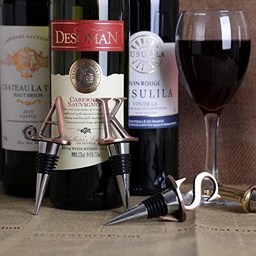  [아마존베스트]FORENA Wine Stoppers - Stainless Steel Letters Wine Stopper, Silicone Reusable Wine and Beverage Bottle Stopper, used for Bar, Kitchen, Holiday Party, Wedding Keep Wine Fresh (A)