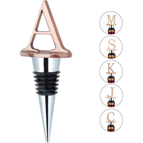  [아마존베스트]FORENA Wine Stoppers - Stainless Steel Letters Wine Stopper, Silicone Reusable Wine and Beverage Bottle Stopper, used for Bar, Kitchen, Holiday Party, Wedding Keep Wine Fresh (A)