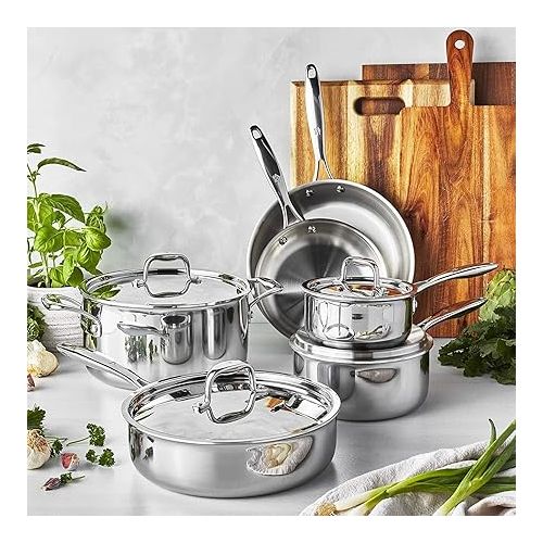  HENCKELS Clad Impulse 10-pc 3-Ply Stainless Steel Pots and Pans Set, Cookware Set, Fry Pan, Saucepan with Lid, Saute Pan with Lid, Dutch Oven with Lid, Stay-Cool Handles, Induction Stove Compatible