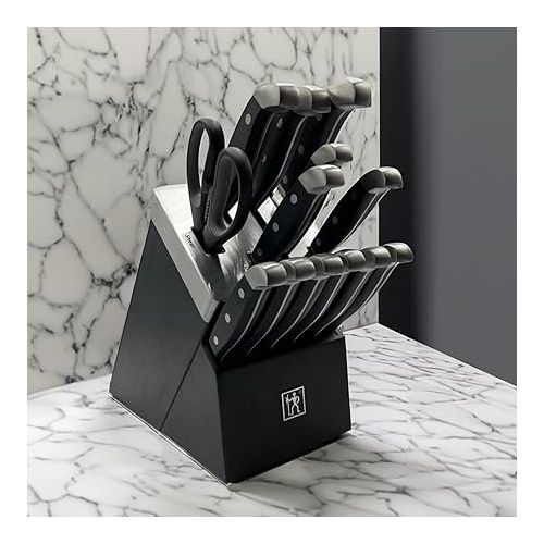  Henckels International Statement 14-pc Self-Sharpening Knife Block Set | 6 Steak Knives, Paring Knife, Santoku Knife, Bread Knife, Chef’s Knife, & More