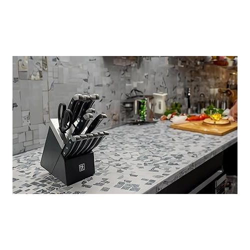  Henckels International Statement 14-pc Self-Sharpening Knife Block Set | 6 Steak Knives, Paring Knife, Santoku Knife, Bread Knife, Chef’s Knife, & More