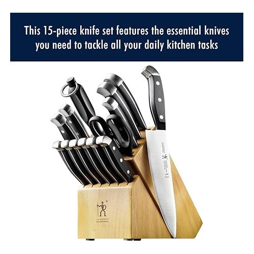  HENCKELS Premium Quality 15-Piece Knife Set with Block, Razor-Sharp, German Engineered Knife Informed by over 100 Years of Masterful Knife Making, Lightweight and Strong, Dishwasher Safe