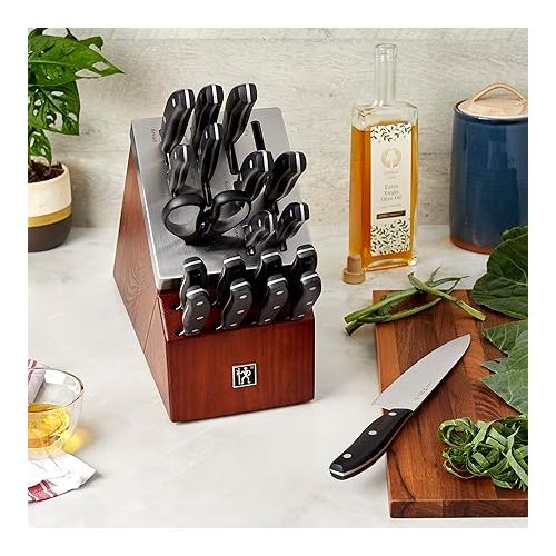  HENCKELS Definition 20-Piece Self-Sharpening Knife Block Set for Paring, Boning, Santoku, Chefs, Carving, Kitchen Shears, German Engineered Informed by 100+ Years of Mastery, Brown, Black, Silver