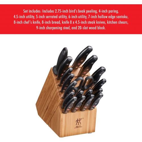  HENCKELS ZWILLING Twin Signature 19-pc Kitchen Knife Set with Block, Chef Knife, Professional Chef Knife Set, German Knife Set Light Brown