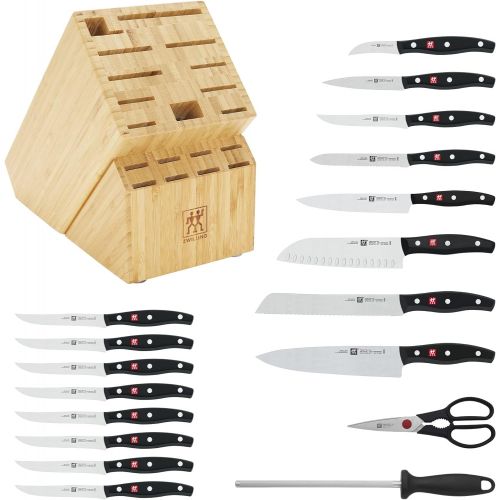  HENCKELS ZWILLING Twin Signature 19-pc Kitchen Knife Set with Block, Chef Knife, Professional Chef Knife Set, German Knife Set Light Brown